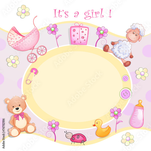 Fototapeta dla dzieci Baby shower card with toys.