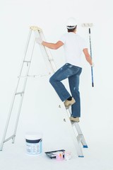 Aufkleber - Man on ladder painting with roller