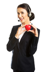 Sticker - Young call center woman holding heart model