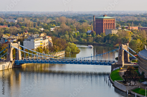 Obraz w ramie Grunwaldzki bridge from Cathedral tower, Wroclaw, Poland