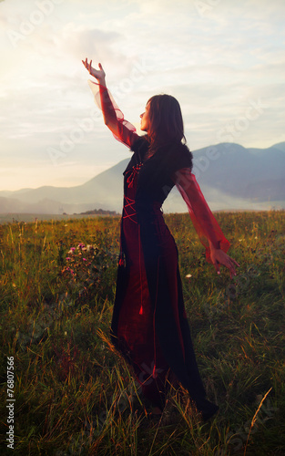 Cuadros en Lienzo fairy girl in a historical costume with long transparent sleeves
