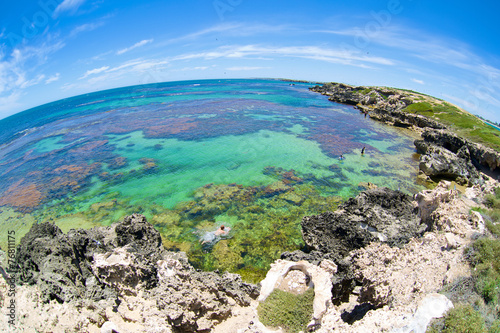 Fish-eye view on tropical beach and ocean Wallpaper Mural