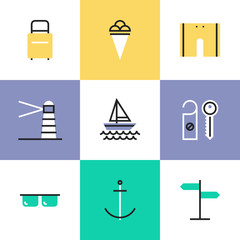 Sea vacation pictogram icons set