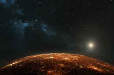 Wall Mural - earth or any other inhabited planet showing city lights at night