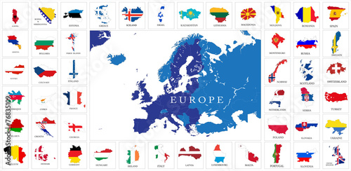 Naklejka na drzwi European countries flag maps