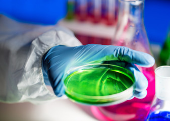 close up of scientist making test in laboratory