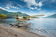 Float plane moored at a beach on Lake Como in Italy, Europe