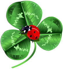 Sticker - St. Patrick Day Three Leafed Clover and ladybug