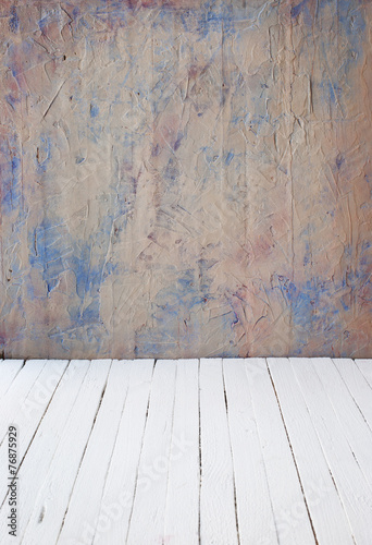 Empty A Color Interior Of Vintage Room Without Ceiling From Paint