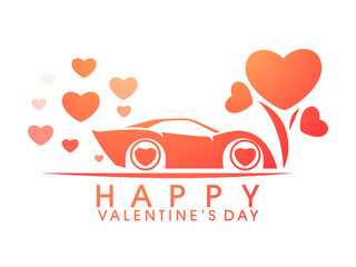 Wall Mural - Happy Valentines Day celebration with car and hearts.
