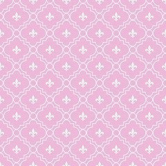 Wall Mural - Pink and White Fleur-De-Lis Pattern Textured Fabric Background