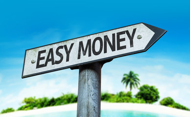 Easy Money sign with a beach on background