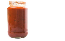 Spaghetti Sauce In A Jar Over White Background