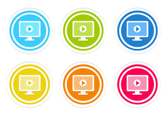 Wall Mural - set of rounded colorful buttons with screen symbol