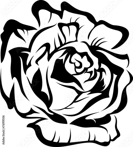 Naklejka - mata magnetyczna na lodówkę Black silhouette outline rose. Vector tattoo illustration.