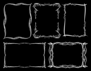 Fototapete - Set of five decorative frames on a black background