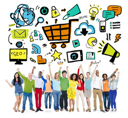 Wall Mural - Diversity Casual People Online Marketing Celebration Concept