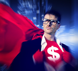 Poster - Superhero Businessman Dollar Currency Financial Issues Concept