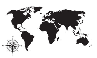 Wall Mural - world map and compass background