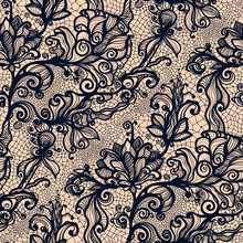 Abstract Seamless Lace Pattern With Flowers.