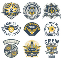 Military style patches vector collection