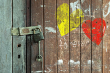 Vintage Valentine Heart On A Weathered Wooden Door