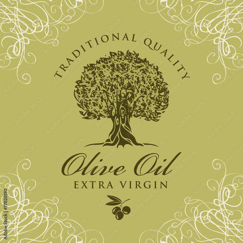 banner with olive tree and olive oil labeled Stock Vector | Adobe Stock