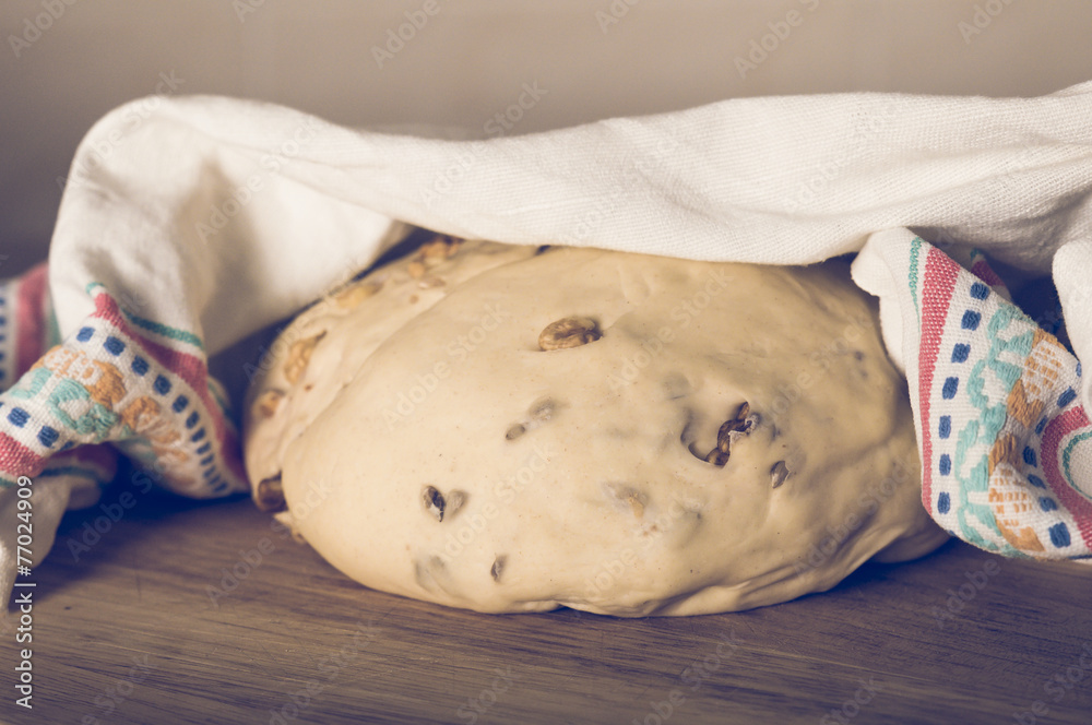 Homemade raw bread dough with  walnuts - obrazy, fototapety, plakaty 