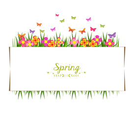 Wall Mural - spring with grass and butterfly banner