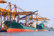 commercial ship with container on shipping port for import expor