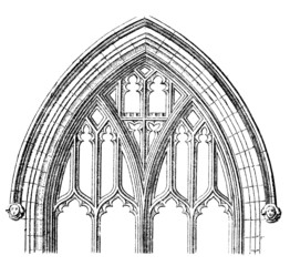 Fototapete - Victorian engraving of a Gothic cathedral window arch