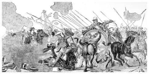 Fototapete - Victorian engraving of a     mosaic of the Battle of Issos, Pomp