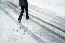 Danger Snowy Pedestrian Crossroad