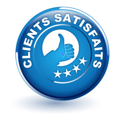 Poster - clients satisfaits sur bouton bleu