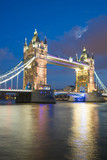 Fototapeta Londyn - Tower Bridge at sunset & night twilight London, England, UK..