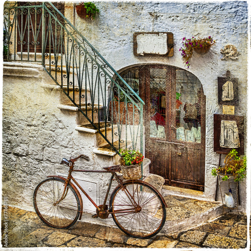 Obraz w ramie Rower w starej uliczce we Włoszech