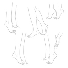 Womans legs female bare feet vector set