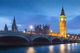 Fototapeta Londyn - The Palace of Westminster Big Ben at night, London, England, UK.