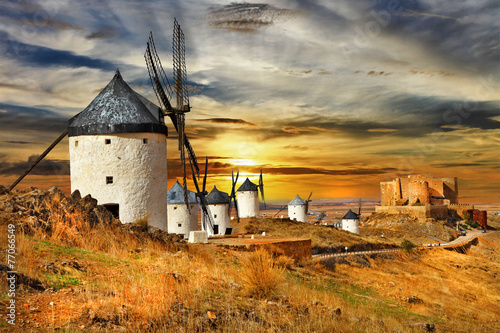 Fototapeta na szkło wiatraki Hiszpanii, Castilla la mancha