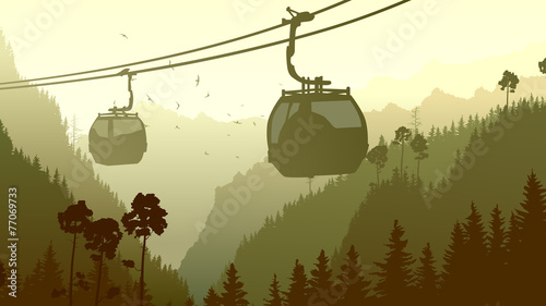 illustration-of-mountain-forest-in-gren-tone