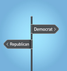 Wall Mural - Democratic vs republican choice road sign