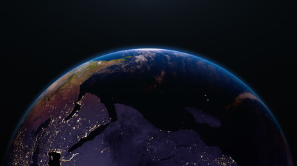 Wall Mural - earth from space with city lights. africa & middle east. 4k.