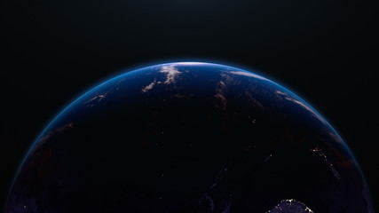 Wall Mural - earth view from space, night city lights. oceania & asia. 4k.