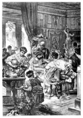 Fototapete - Victorian engraving of a    Roman banquet