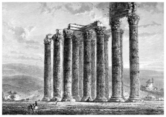 Fototapete - Victorian engraving of the ruins of an ancient Greek temple