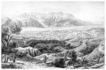 Fototapete - Victorian engraving of an ancient view of Sparta, Greece