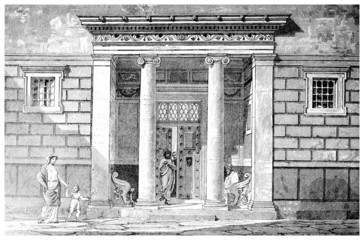 Wall Mural - Victorian engraving of an entrance to a Classical Greek house