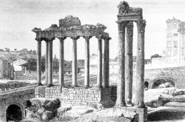 Wall Mural - Victorian engraving of a view of the Roman Forum, Rome