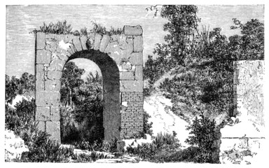 Wall Mural - 19th century of a ruined gate, Pompeii, Italy