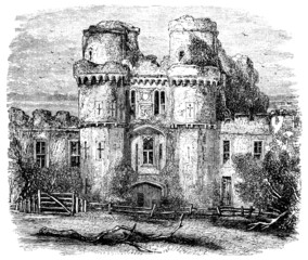 Fototapete - 19th century engraving of Hurstmonceux Castle, East Sussex, UK
